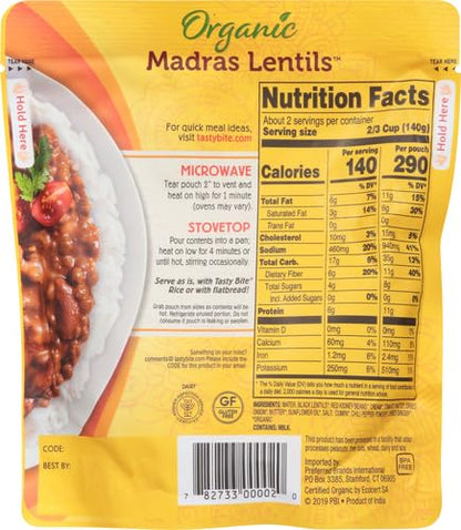 Tasty Bite Organic Madras Lentils, 10 Ounce, Ready to Eat, Microwavable Entree, Vegetarian