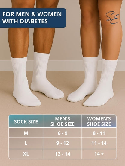 Special Essentials Diabetic Socks for Men & Women – 12 Pairs of Non-Binding Moisture-Wicking Neuropathy Socks – Crew Length