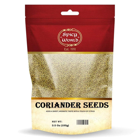 Spicy World Coriander Seeds Whole 3.5 Ounce Bag - Pure, Vegan, All Natural, Product of India (Dhania)