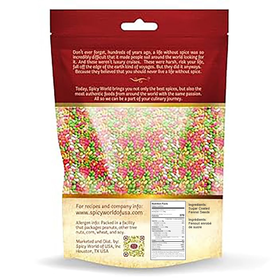 Spicy World Sugar Coated Fennel Seeds | Sweet Saunf Candy for Mouth Freshening - 14 Oz (400g) Pack | Premium Quality Fennel Mouth Freshener | Indian After Meal Digestive Treat