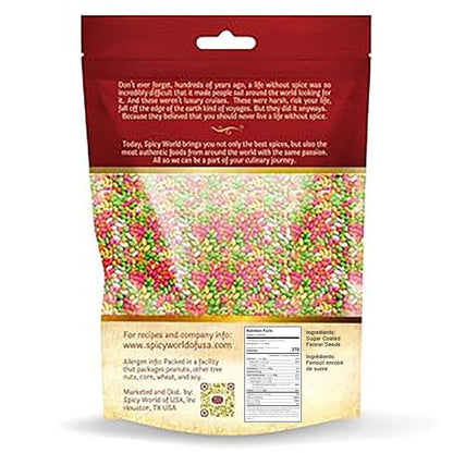 Spicy World Sugar Coated Fennel Seeds | Sweet Saunf Candy for Mouth Freshening - 14 Oz (400g) Pack | Premium Quality Fennel Mouth Freshener | Indian After Meal Digestive Treat