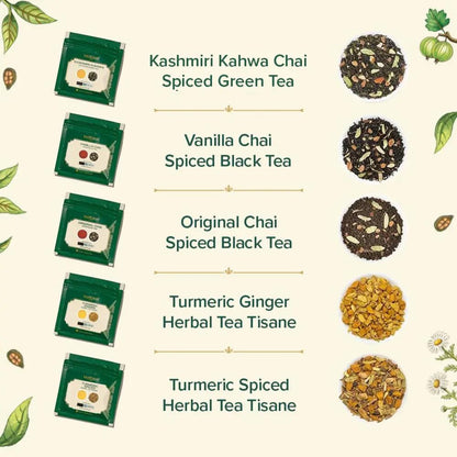 VAHDAM, Assorted Loose Leaf Chai Tea Sampler (10 Flavors, 50+ Servings) | Indian Exotic Masala Chai Tea Blends | Resealable Ziplock Pouch | Vacuum Sealed For Freshness