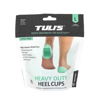 Tuli's Heavy Duty Heel Cups, Shock-Absorbing Cushion Insert for Plantar Fasciitis, Sever’s Disease, and Heel Pain, Green, 1 Pair, Regular