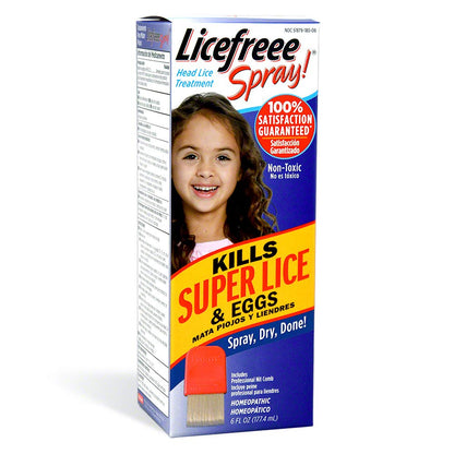 Licefreee Lice Spray for Kids Hair, Includes Professional Metal Nit & Lice Comb for Kids, Kills on Contact, 6 Fl Oz