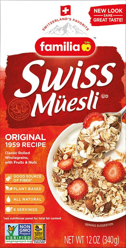 Familia Swiss Muesli Cereal, Original Recipe with Fruit and Nuts - Enjoy Hot, Cold or as Overnight Oats, 12 oz (Pack of 6)