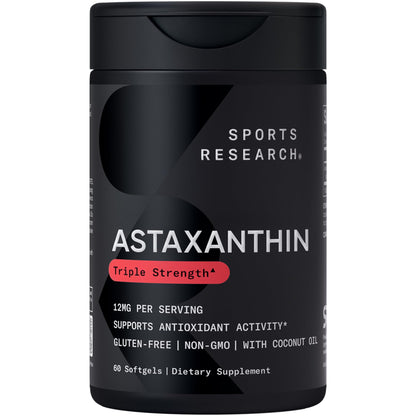 Sports Research® Triple Strength Astaxanthin 12mg - Antioxidant Supplement for Skin & Eye Health Support* - Soy Free · Non-GMO · Gluten Free - 60 Softgels