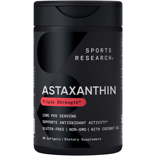 Sports Research® Triple Strength Astaxanthin 12mg - Antioxidant Supplement for Skin & Eye Health Support* - Soy Free · Non-GMO · Gluten Free - 60 Softgels