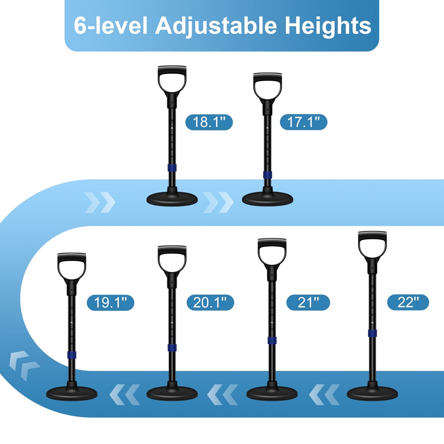Standing Aids & Supports with Large Base, Adjustable Mobility Aids & Equipment, Devices to Lift Elderly Off Floor, Stair Lifts for Seniors(Black & Blue)