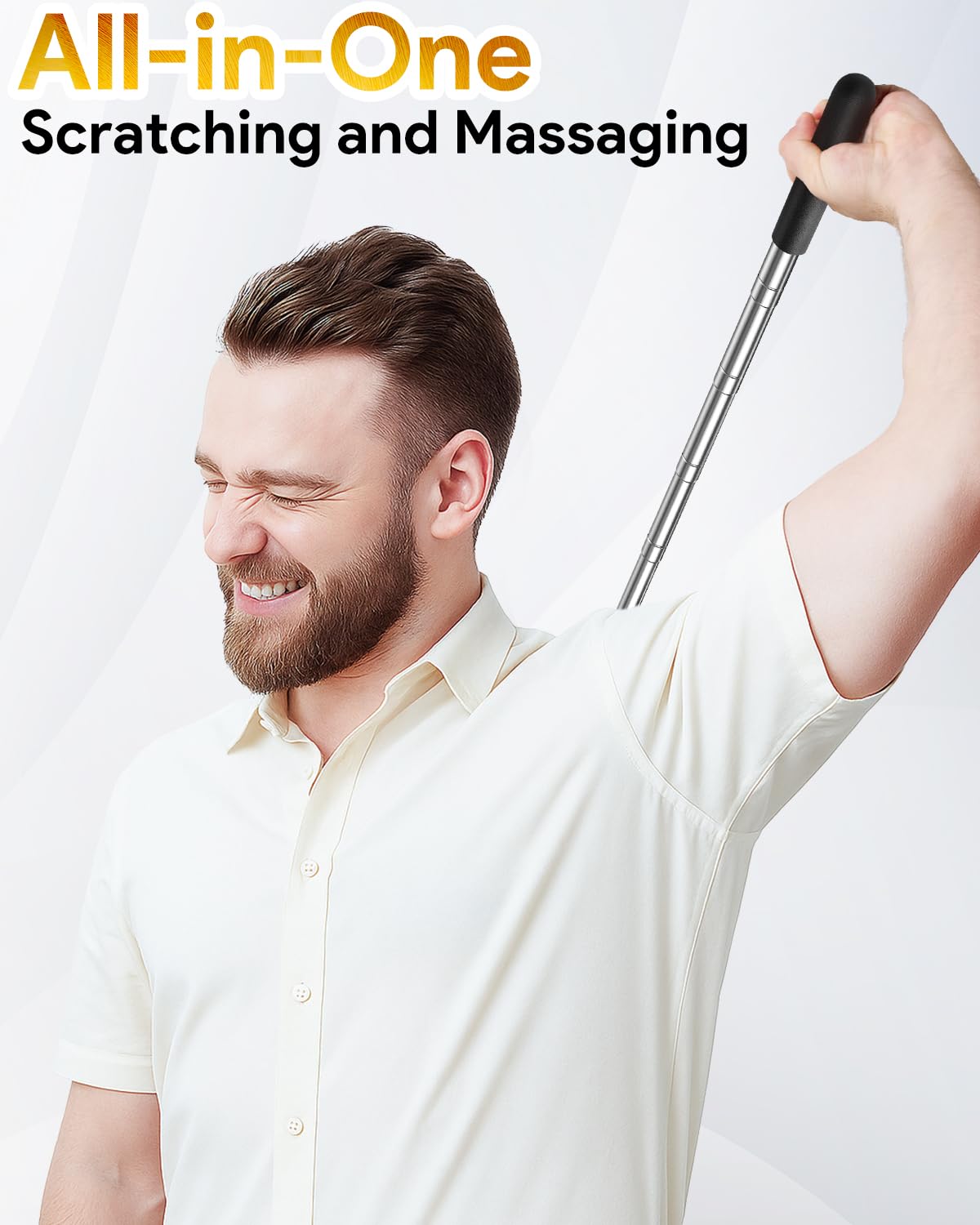 TUKUOS Telescoping Back Scratcher with 5 Detachable Scratching Heads, Rubber Handles, Anniversary Birthday Gifts for Men Women Back Scratcher for Men/Dad/Women/Adults