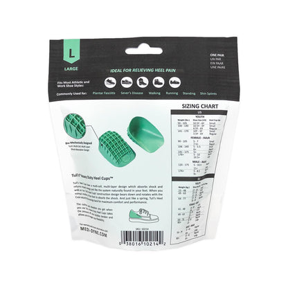 Tuli's Heavy Duty Heel Cups, Shock-Absorbing Cushion Insert for Plantar Fasciitis, Sever’s Disease, and Heel Pain, Green, 1 Pair, Regular