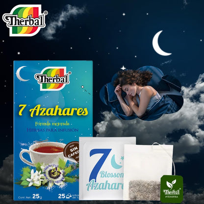 Therbal 7 Blossoms Herbal Tea – 25 Tea Bags – Caffeine-Free, Natural Infusion with Chamomile, Passionflower, Valerian, Hibiscus & More – Relaxing Nighttime Blend