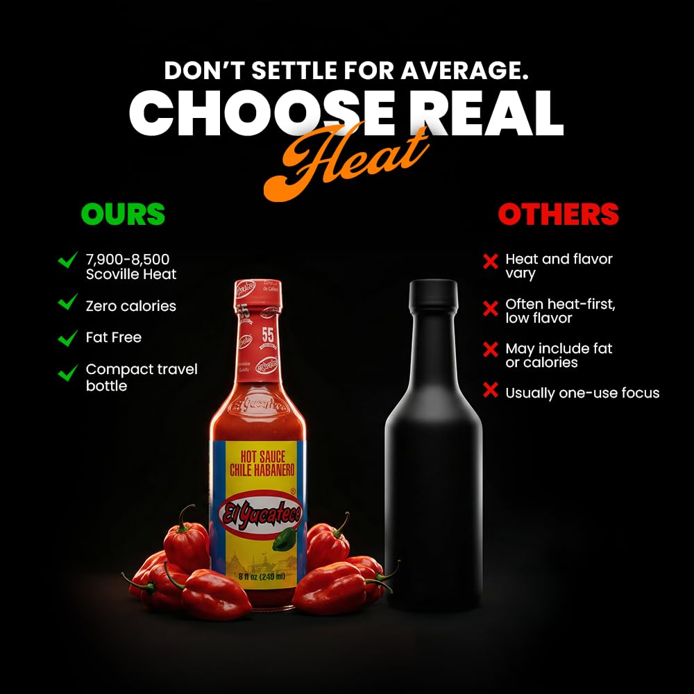 El Yucateco Red Habanero Hot Sauce Authentic Mexican Chile Habanero Sauce, Medium Heat, Pack of 1 (8 fl oz / 120 ml), Imported from Mexico
