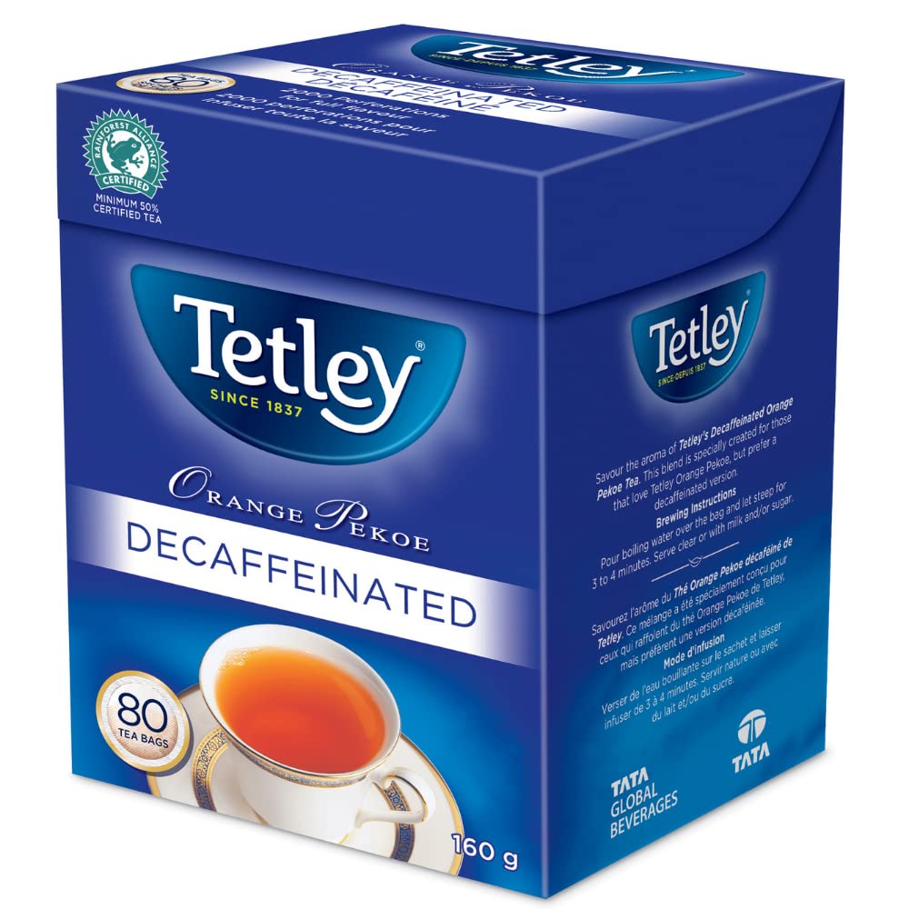 Tetley Orange Pekoe Decaffeinated Tea 80 Decaf Tea Bags 160g