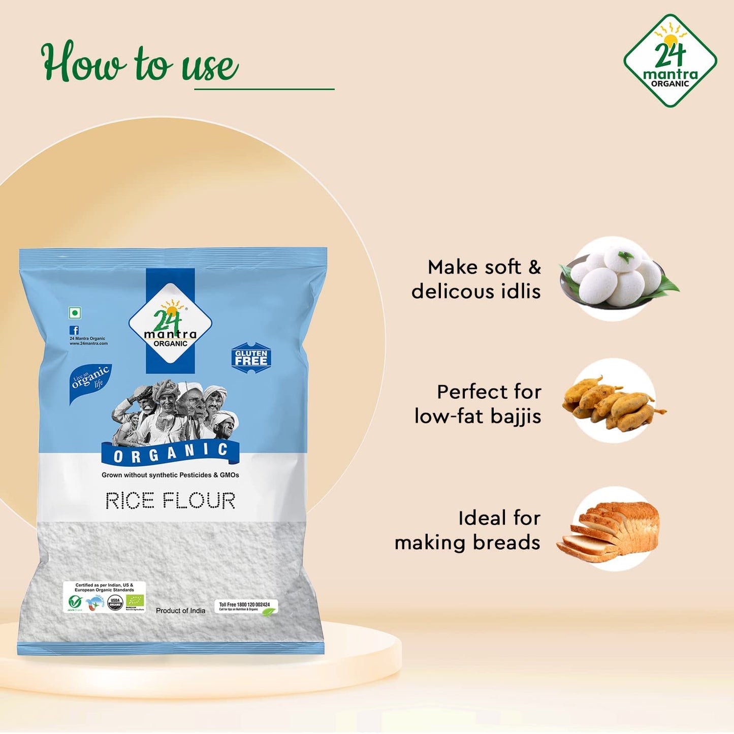 Organic Rice Flour Pure White - Rice Atta - ★ USDA Certified Organic - ★ European Union Certified Organic - ★ Pesticides Free - ★ Adulteration Free - ★ Sodium Free - 2 lb - 24 Mantra Organic