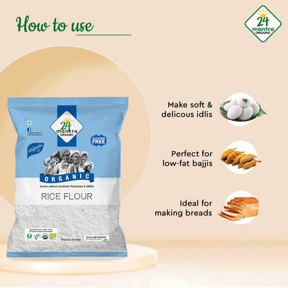 Organic Rice Flour Pure White - Rice Atta - ★ USDA Certified Organic - ★ European Union Certified Organic - ★ Pesticides Free - ★ Adulteration Free - ★ Sodium Free - 2 lb - 24 Mantra Organic