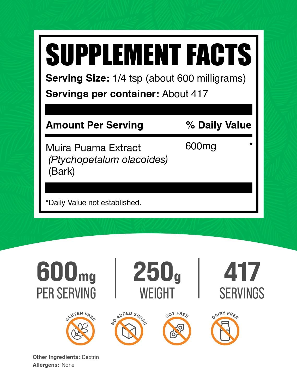BulkSupplements.com Muira Puama Extract Powder - Muira Puama Supplement, from Muira Puama Bark - Herbal Supplement, Gluten Free, 600mg per Serving, 250g (8.8 oz) (Pack of 1)