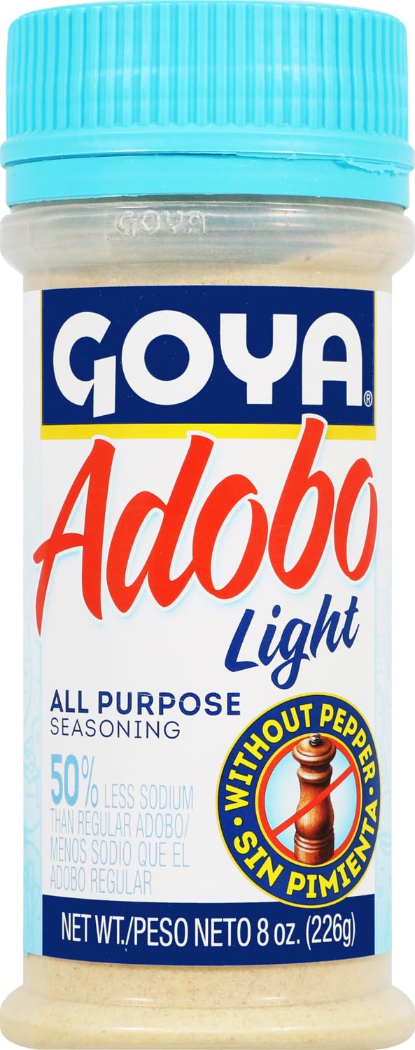 Adobo All Purpose Seasoning Light with Pepper by Goya, Poultry, Seafood, Meat, and Vegetable Seasoning, Latin Spice Blend, Mexican Seasoning, 8oz. Bottles, Pack of 1
