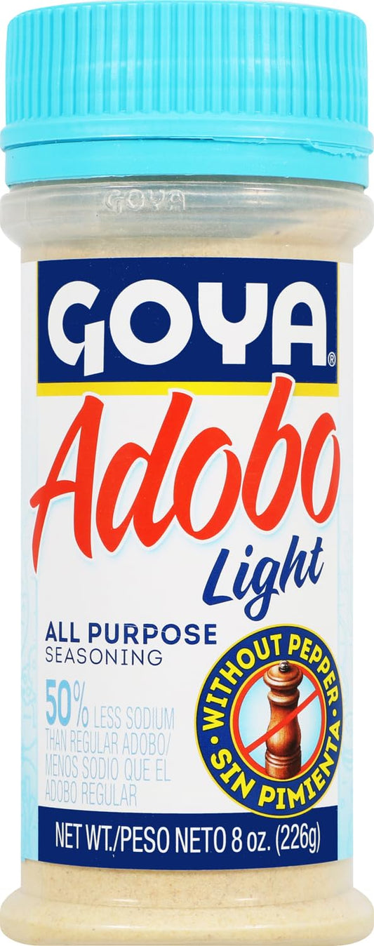 Adobo All Purpose Seasoning Light with Pepper by Goya, Poultry, Seafood, Meat, and Vegetable Seasoning, Latin Spice Blend, Mexican Seasoning, 8oz. Bottles, Pack of 1