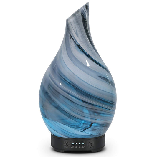 Essential Oil Diffuser Aromatherapy Diffuser - Art Glass Oil Diffuser with Auto Shut-Off Protection 4 Timer Setting 7 Colors Changed LED Night Light for Home Office Decor Gift (Grey Wave)