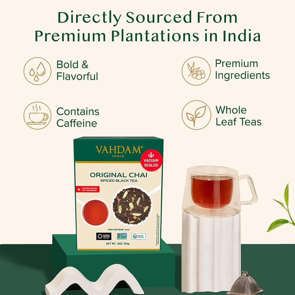 VAHDAM Masala Chai Tea - Loose Leaf 170+ Cups (340g/12oz) Blend of Black Tea with Cinnamon, Cardamom, Cloves & Black Pepper | Vacuum Sealed Pack