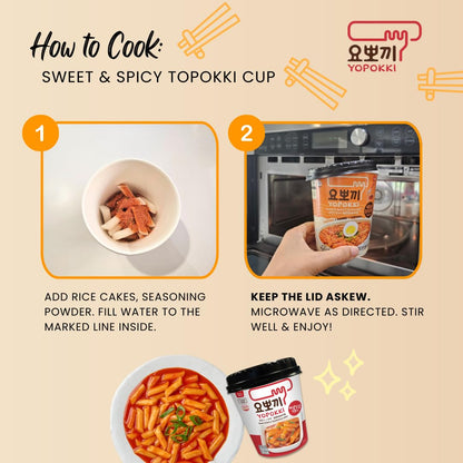 Yopokki Instant Tteokbokki Rice Cakes Korean, Sweet & Spicy Topokki Cup - Great with Cheese and Ramen Toppings, Korean Snacks for College Dorm, Korean Street Food Quick & Easy to Prepare, Pack of 2