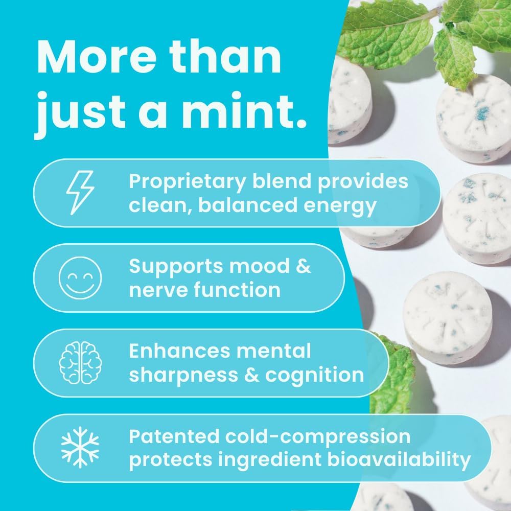 NeuroGum Energy Caffeine Mints (180 Pieces) - Sugar Free with L-theanine + Natural Caffeine + Vitamin B12 & B6 - Nootropic Energy & Focus Supplement for Women & Men - Keto & Vegan, Peppermint Flavor