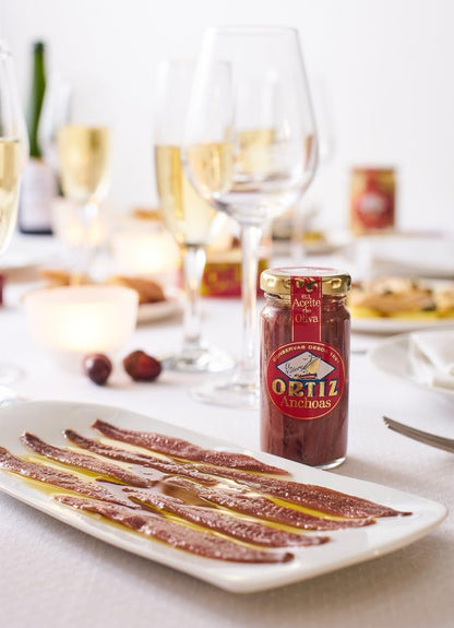 Ortiz Anchovies in Extra Virgin Olive Oil, Firm Buttery Fillets with a Rich Umami Taste, Wild Caught in Spain, Great for Pizza, Pasta and Caeser Salad, 3.3oz Glass Jar (Pack of 3)