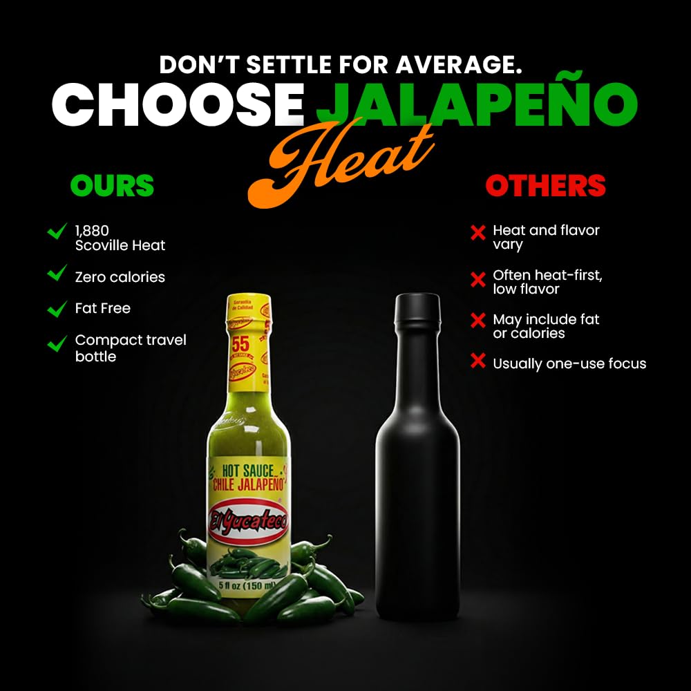 El Yucateco Jalapeño Hot Sauce, Authentic Mexican Green Jalapeo Pepper Sauce, Mild Heat, 5 fl oz, Pack of 1