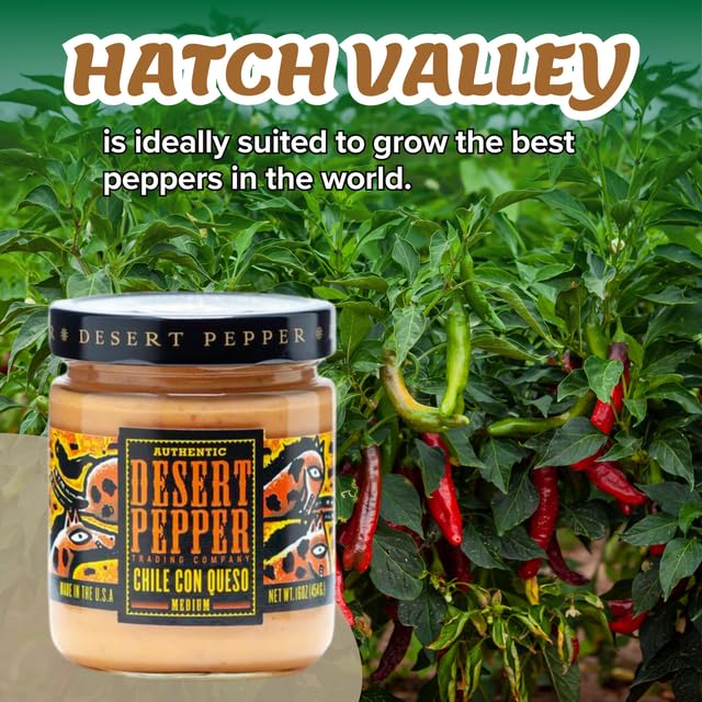 Desert Pepper Trading Con Queso Dip with Flame-Roasted Red, Green Chiles and Golden Cheddar Cheese, Gluten-Free, Low Carb Snack Medium,16 oz 6-Pack