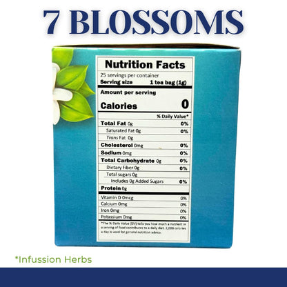 Therbal 7 Blossoms Herbal Tea – 25 Tea Bags – Caffeine-Free, Natural Infusion with Chamomile, Passionflower, Valerian, Hibiscus & More – Relaxing Nighttime Blend