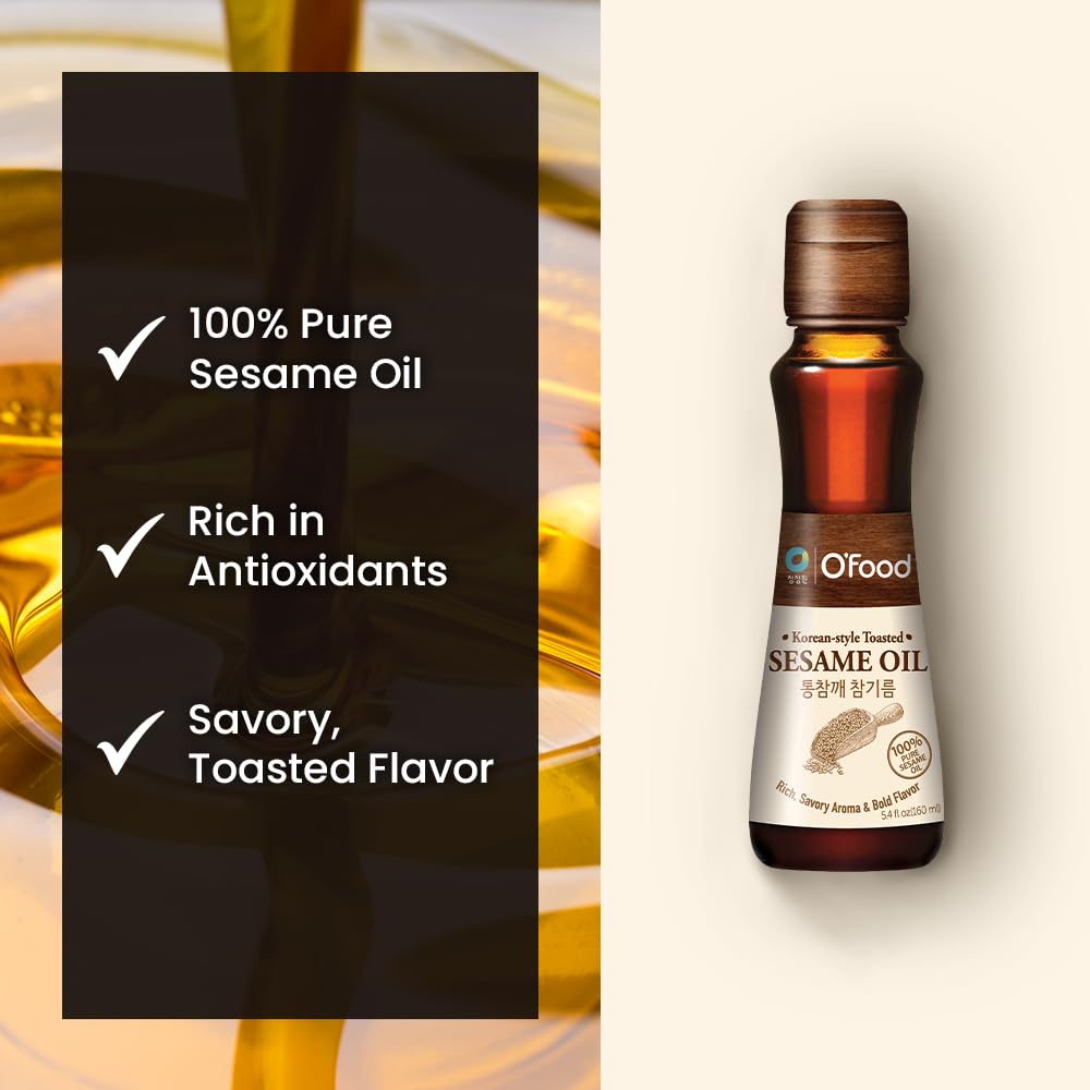 Premium Sesame Oil -100% Pure Toasted Sesame Seed Oil | Korean-Style Rich & Nutty Flavor | Asian Cooking Oil for Stir Fry, Noodles, Dressing & Drizzle - O’food