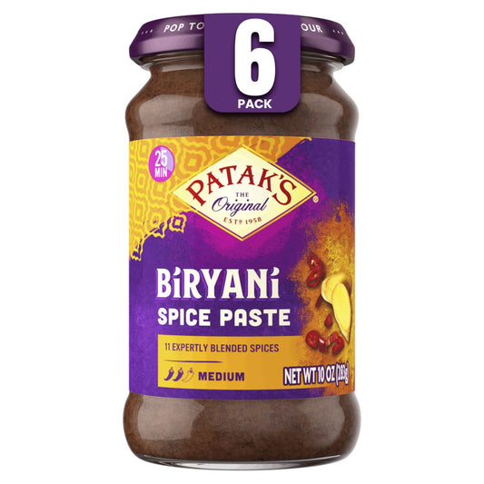 Patak's Biryani Spice Paste, Authentic Indian Cooking for Traditional with Aromatic Spices, Ginger & Paprika, Ideal for Chicken, Vegetable & One-Pot Meals, Medium Spicy, 10 oz Jar, 6-Pack
