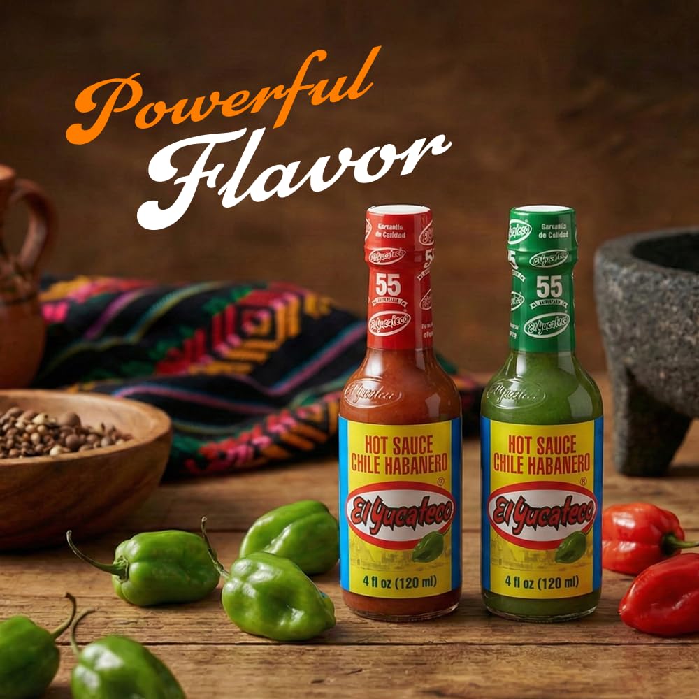 EL YUCATECO Hot Sauce, Aauthentic Mexican Hot Sauce Flavor, Bold Taste with Real Habanero Salsa, Fiery kick in every drop, Spicy gift set, Gourmet flavor, 2-pack Green and Red sauce | 4oz each