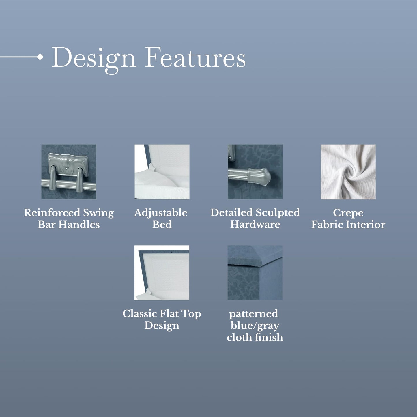 Titan Casket – Oversized Slate Gray Cloth Covered Casket with White Crepe Interior | Handcrafted Large Funeral Casket for Dignified Burial Services