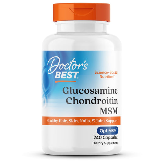 Doctor's Best Glucosamine Chondroitin MSM - Joint Health Support Supplement for Women & Men, Nutritional Support for Joint Strength, Hair, Skin, & Nails, Gluten Free, Non GMO - 240 Capsules