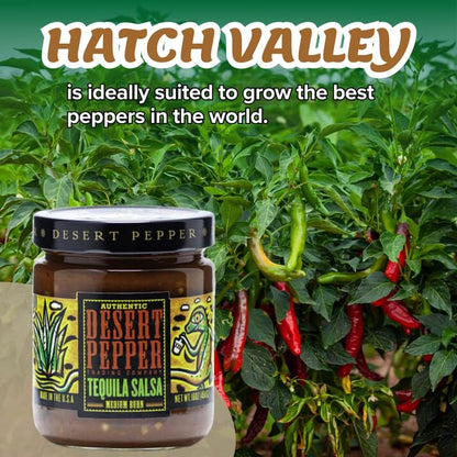 Desert Pepper Tequila Salsa with Tomatoes, Jalapenos, and Premium Tequila. Vegan, Gluten-Free, Low Carb Snack Medium Burn, 16 oz, 6-Pack