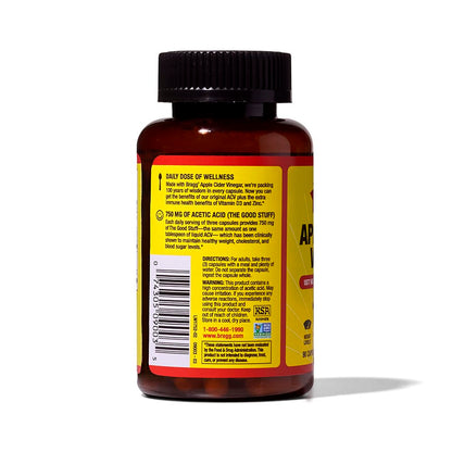 Bragg Organic Apple Cider Vinegar Capsules with Vitamin D and Zinc - 90 Count - Supports Immune System