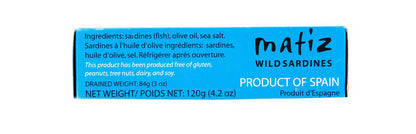 Matiz Sardines in Olive Oil, 4.2 Ounce Can, Spanish Gourmet Wild Caught Natural Fish for Tapas, Snacks, or Meals, Protein Rich, Sealed Freshness