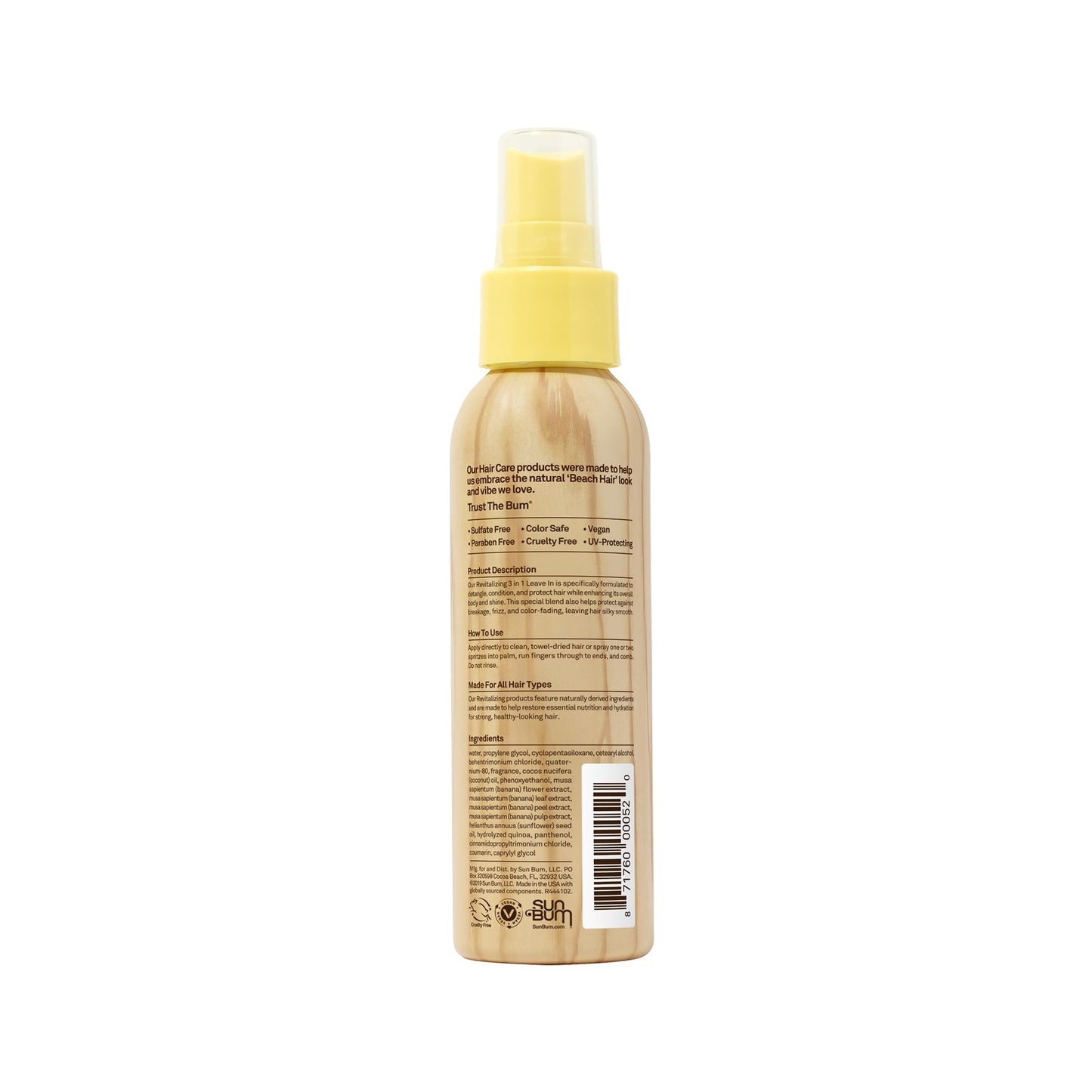 Sun Bum Revitalizing 3 in 1 Leave In Conditioner - Anti Frizz Detangler - Color Friendly with UV Protection - Enriched with Coconut Oil and Banana - 4 oz | Revitalizing, 3 in 1, Leave In Conditioner, Banana