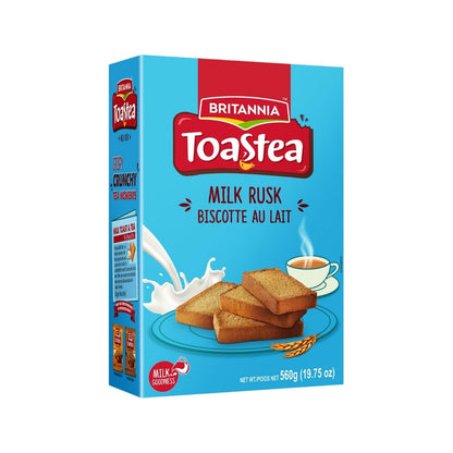 BRITANNIA Toastea Milk Rusk 19.75oz (560g) - Biscotte Au Lait - Crispy, Crunchy Tea Moments - Breakfast & Tea Time Snacks (Pack of 1)