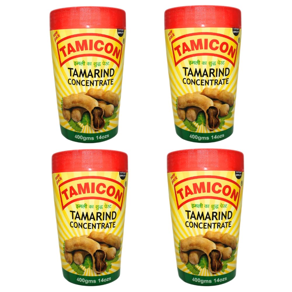 Tamicon Tamarind Concentrate | Tangy & Sour Imli Chutney | South Indian Style Paste | Ideal for Indian Curries, Thai Sauces & Kitchen Recipes | 14 Oz (Pack of 4)