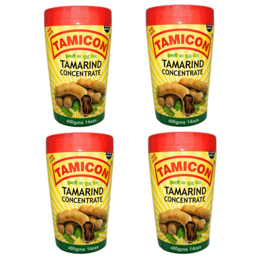 Tamicon Tamarind Concentrate | Tangy & Sour Imli Chutney | South Indian Style Paste | Ideal for Indian Curries, Thai Sauces & Kitchen Recipes | 14 Oz (Pack of 4)