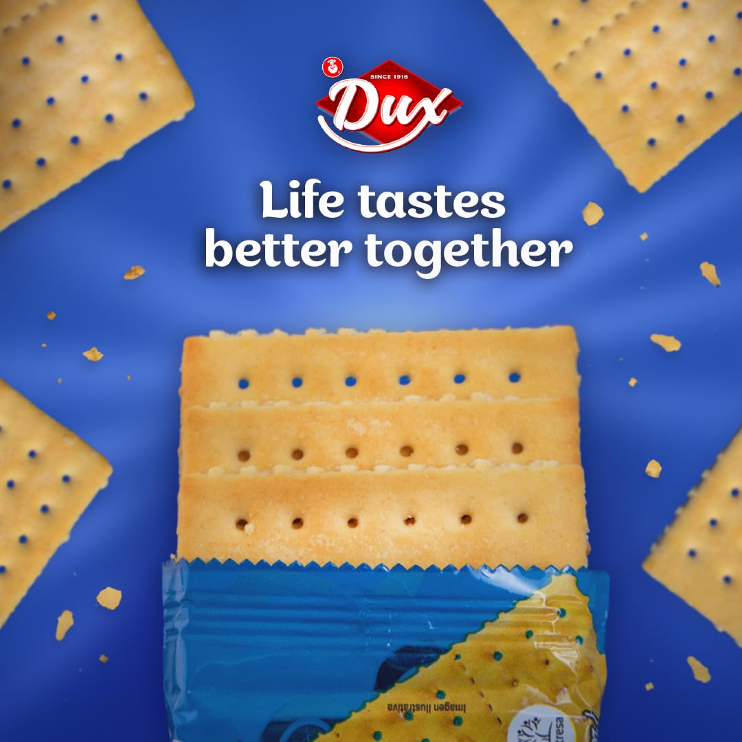 Dux, Original Crackers, Salty & Crunchy, Enjoy Anytime, 8.82 Ounce, 1 Box contains 4 Bags, each with 9 Individual Packs and every pack includes 3 Crackers, totaling 36 crackers per box.