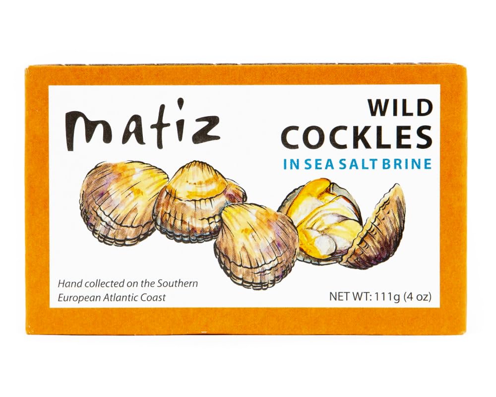 Matiz España Wild Cockles from Galicia, Spain in Natural Sea Salt Brine (4 oz.) Spanish Berberechos, Small Clams, Hand Packed, Size 45/55 (Pack of 3)