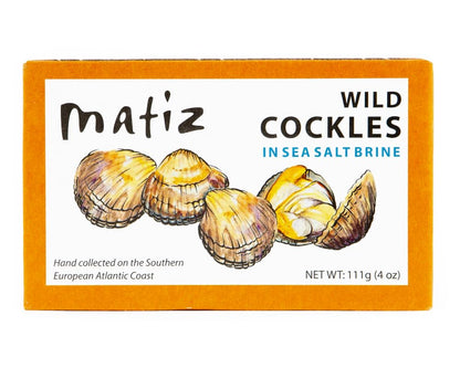 Matiz España Wild Cockles from Galicia, Spain in Natural Sea Salt Brine (4 oz.) Spanish Berberechos, Small Clams, Hand Packed, Size 45/55 (Pack of 3)