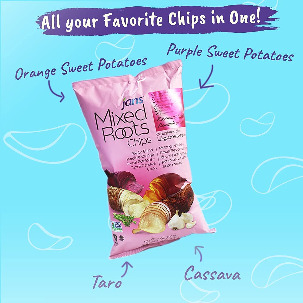 Mixed Roots Chips - All Natural Vegetable Chips (Rosemary Garlic, 8 oz) | Trans Fat & Cholesterol Free | Gluten Free & Non-GMO | No Preservatives Exotic Roots