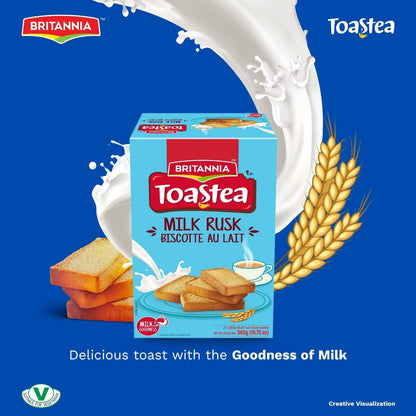 BRITANNIA Toastea Milk Rusk 19.75oz (560g) - Biscotte Au Lait - Crispy, Crunchy Tea Moments - Breakfast & Tea Time Snacks (Pack of 1)