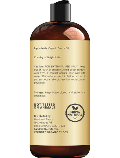 Handcraft Blends Organic Castor Oil 16 Fl Oz | 100% Pure and Natural | Premium Grade Carrier Oil | Hair, Eyelashes and Eyebrows | Hair and Body | Expeller-Pressed | Hexane-Free