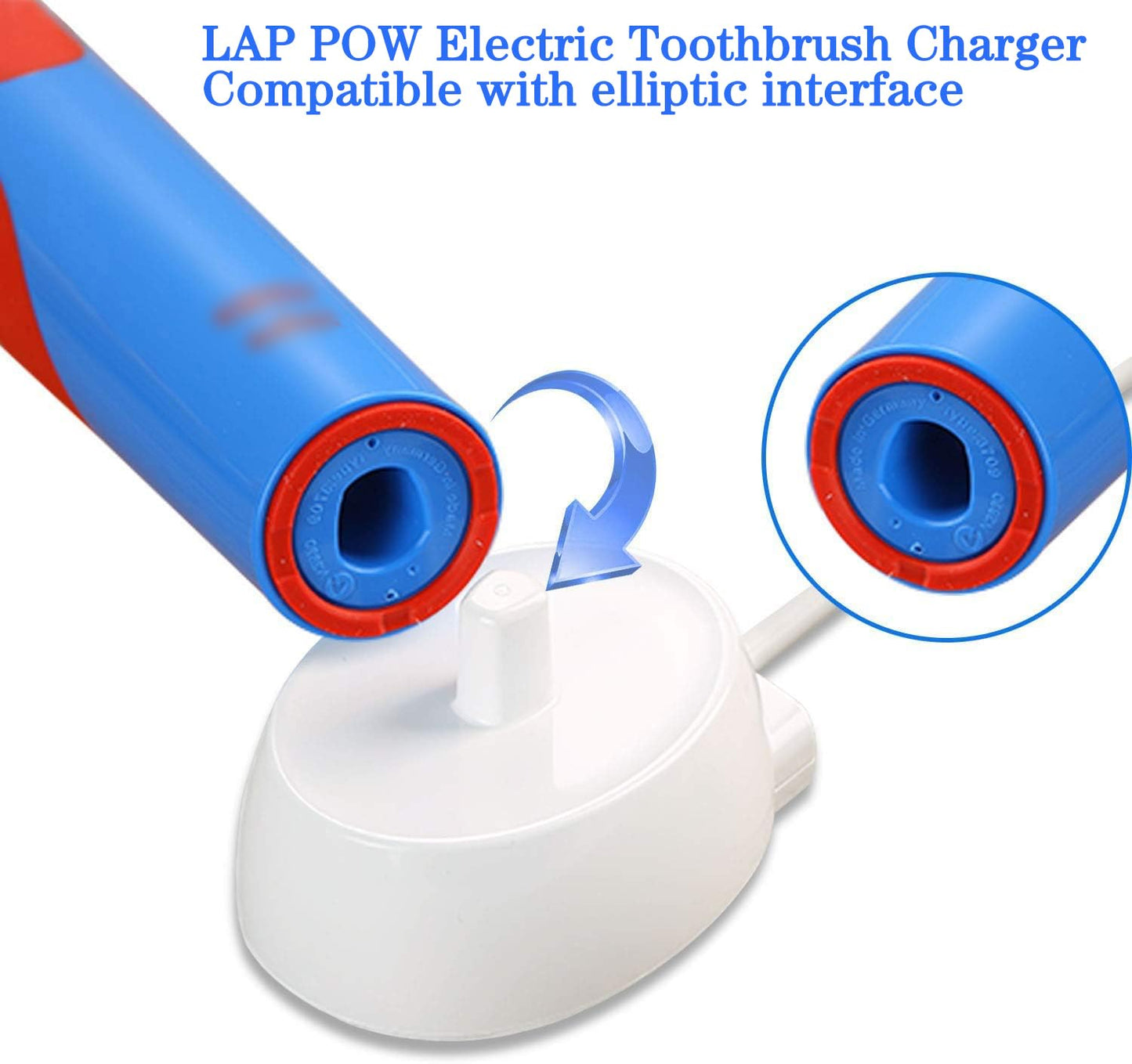 LAP POW Replacement Charger Compatible with Oral B Electric Toothbrush Series 3 4 5 6 Pro 1000/3000/5000, Inductive Charging Base Portable Waterproof Power Cord Environmental ABS, Model XT-3757 White