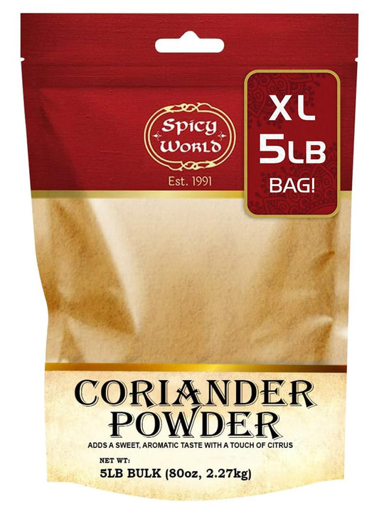 Spicy World Coriander Powder 5 Pound Bulk Bag - Ground Pure from Indian Coriander Seeds